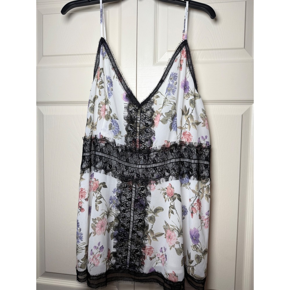 Venus Floral Lace Trim Camisole Top White Pink Purple Sleeveless Plus Size 22